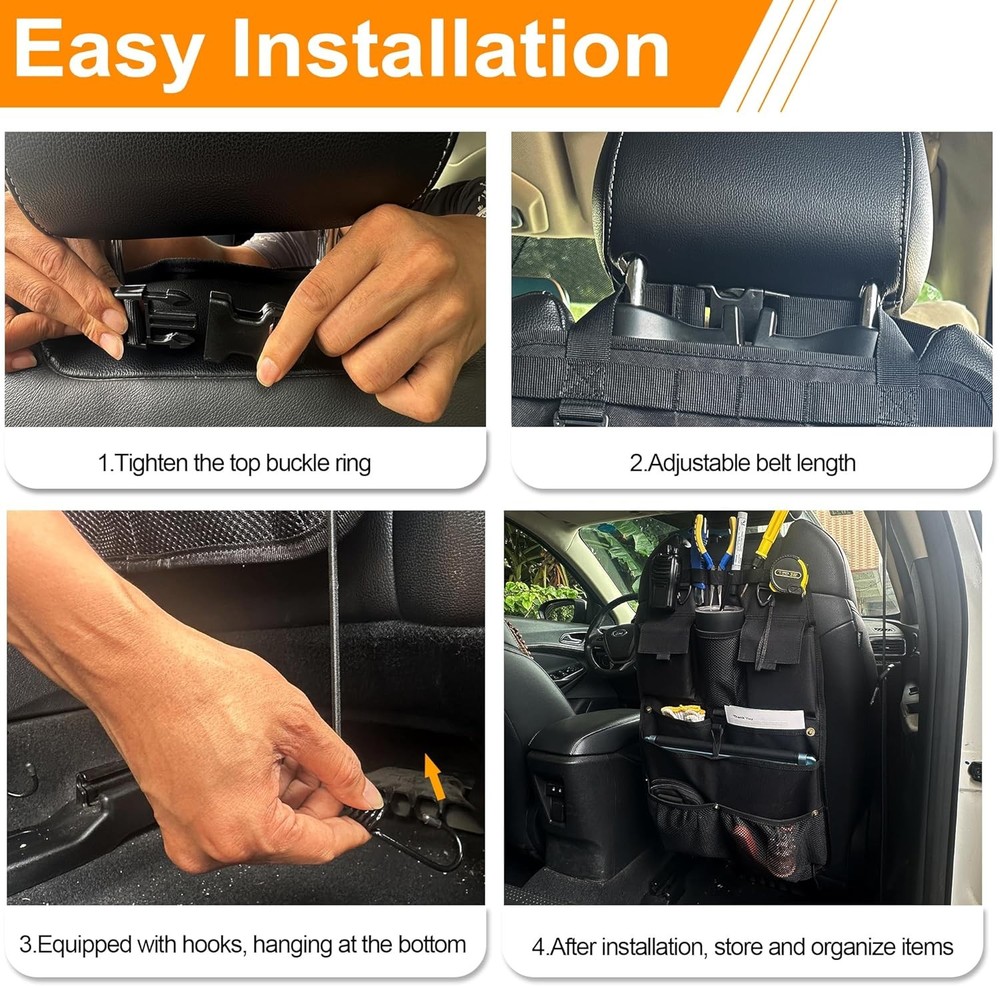 Car Seat Back Organizer with Multiple Storage Pockets, Black Mesh and Fabric, Un