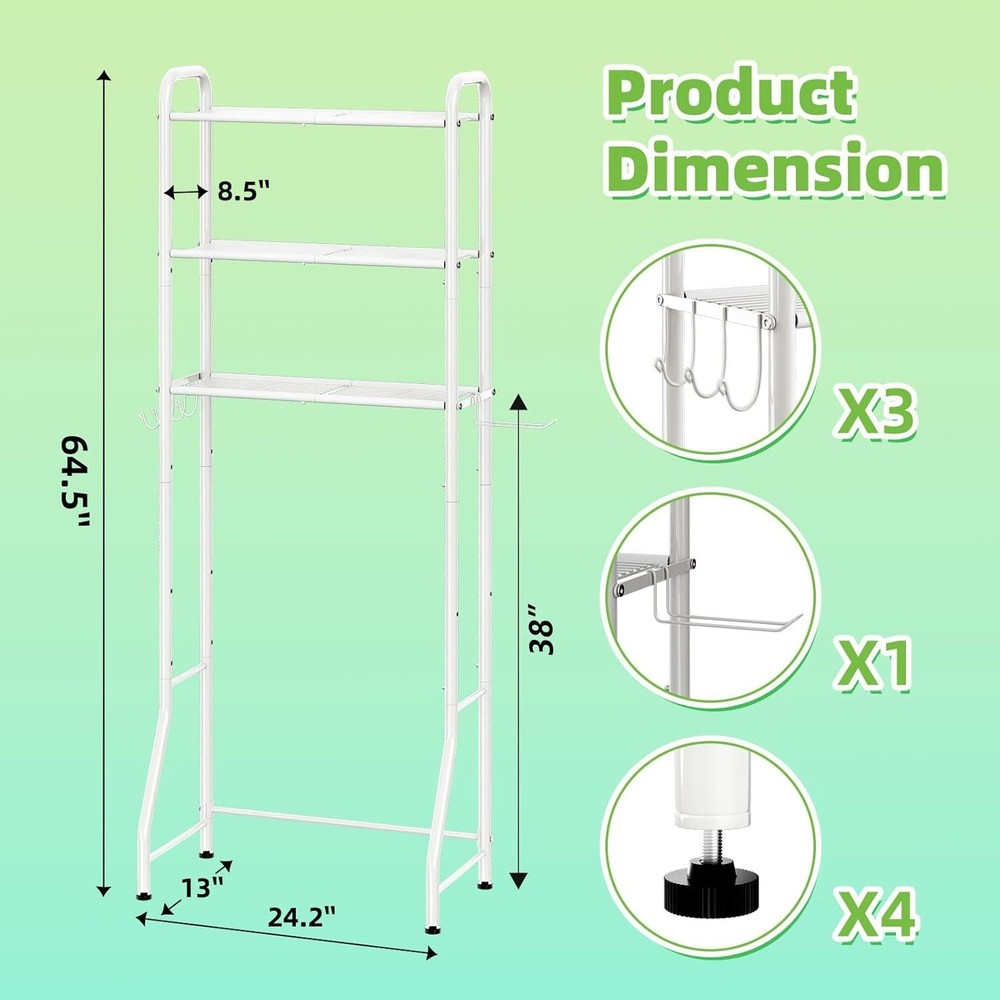 Sturdy 3-Tier Freestanding Bathroom Shelf - Ideal Over Toilet Storage Solution