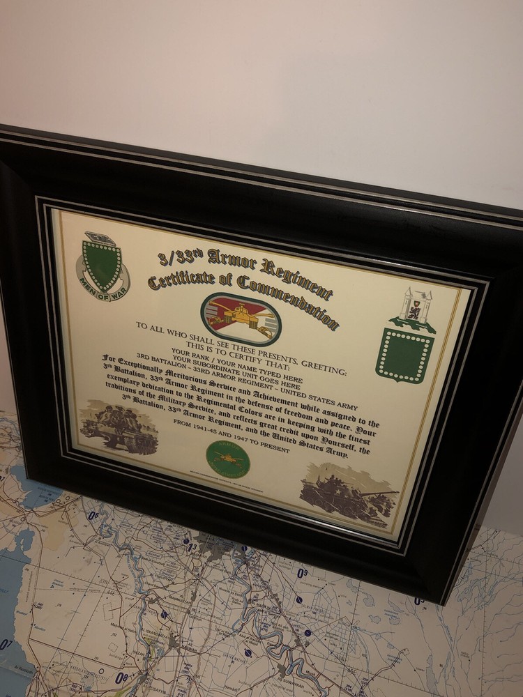 3RD BN - 33RD ARMORED REGIMENT / COMMEMORATIVE - CERTIFICATE OF COMMENDATION