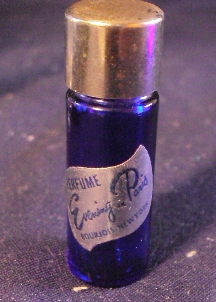 Evening in Paris miniature perfume bottle cobalt 2" tall