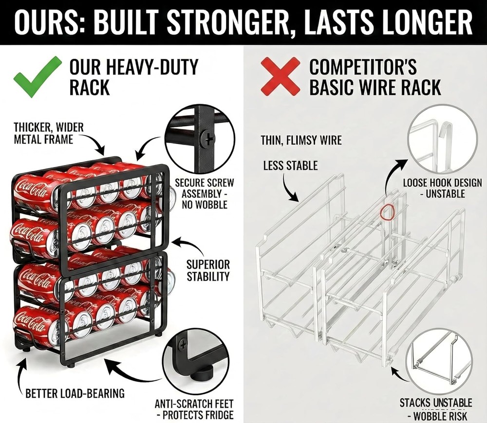 2 Pack Stackable Beverage Soda Can Dispenser Cabinet, Pantry (Black)