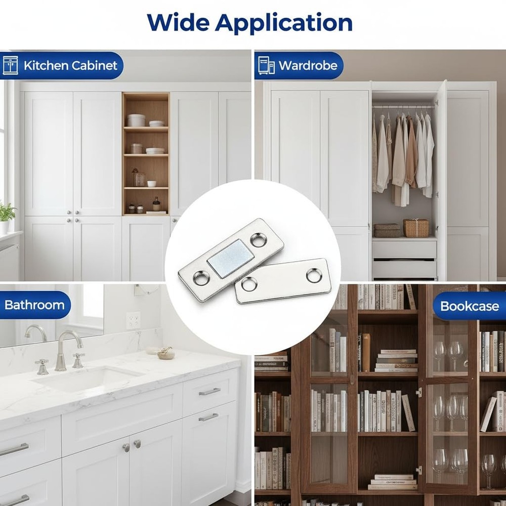 6 Pack Ultra Thin Cabinet Door Catch Quiet Magnetic Silver