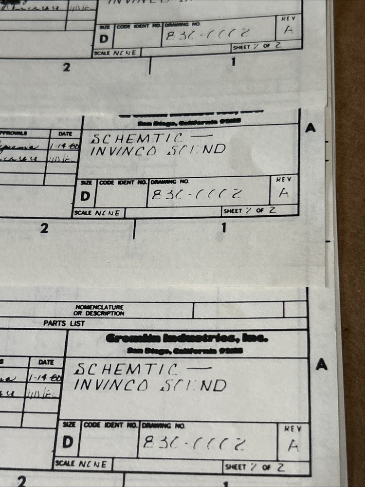 Invinco Gremlin Schematic video game arcade game manual