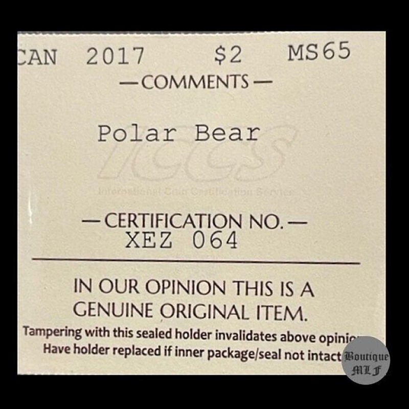 2017 Polar bear $2 Canada coin. ICCS graded MS-65 (toonies)
