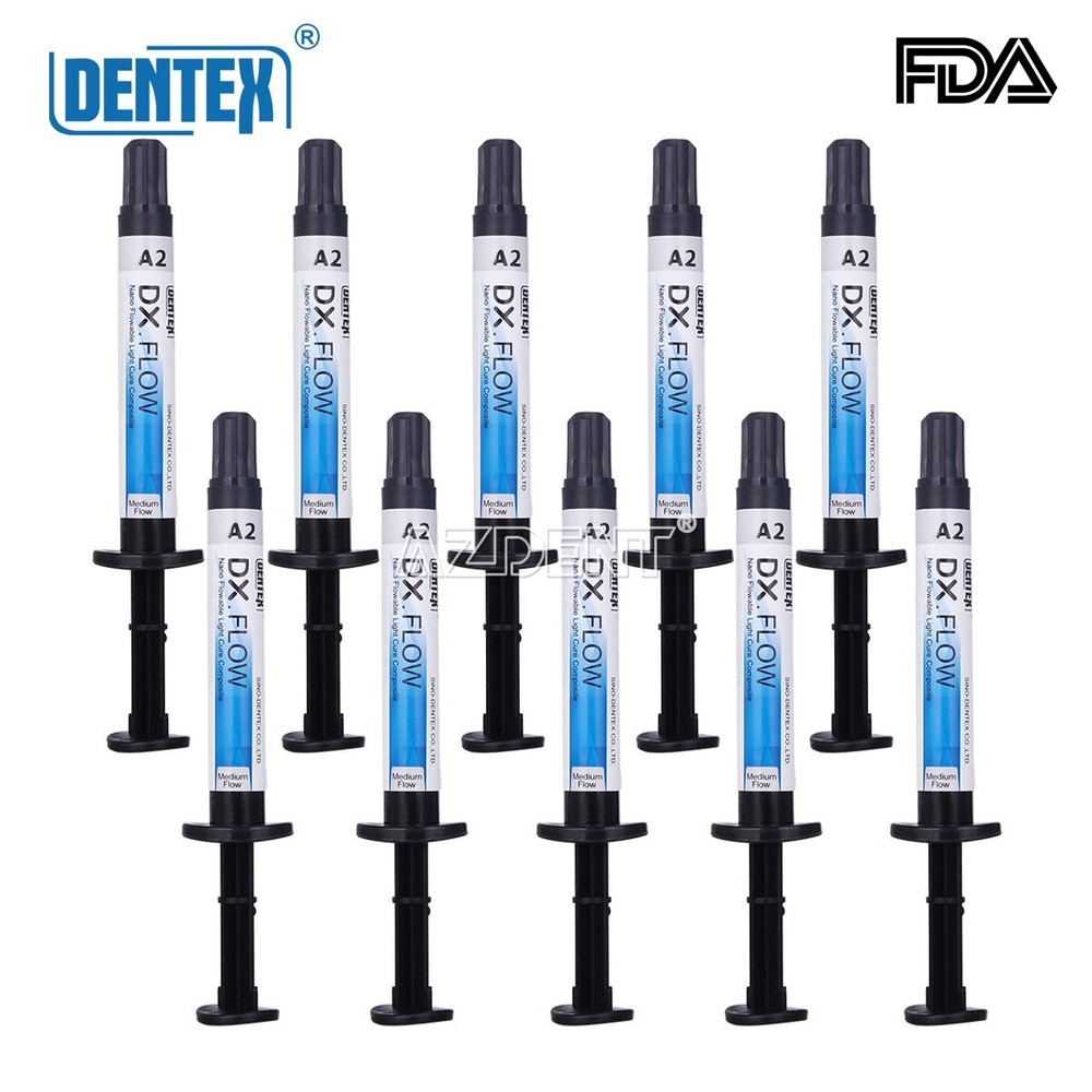 10X Dentex Dental Light Cure Flowable Composite Resin Medium Flow Shade A2 3g/Pc