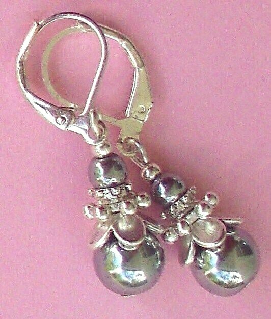 double HEMATITE Silver color drops LEVERBACK handcrafted Silver Pl