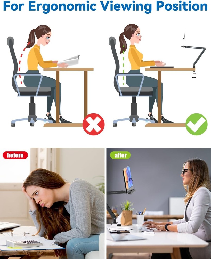 Desk Clamp Acrylic Book Stand Reading Ergonomic Design Adjustable Height