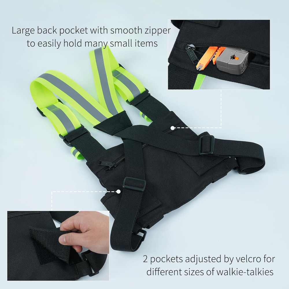 Radio Harness with Reflective Straps, Micro Rig Harness Chest Pack Tactical Vest