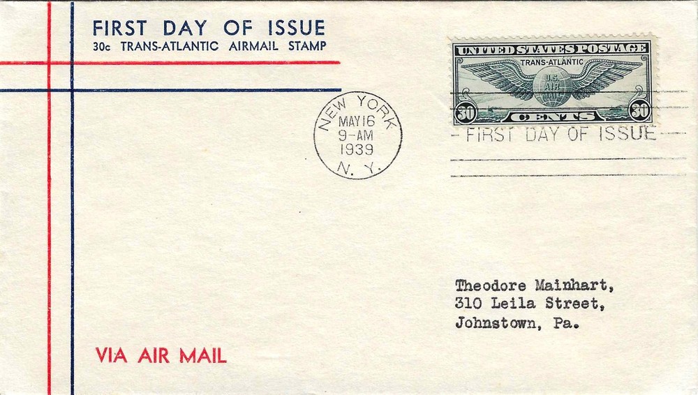 FDC   # C24-45 -- WS cachet  --  30c  Winged Globe-- 1939
