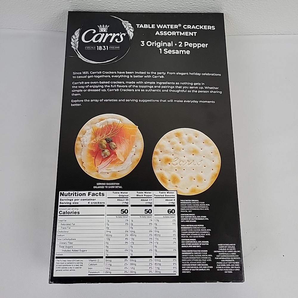 Carr's Table Water Crackers, Variety Pack, 6-count