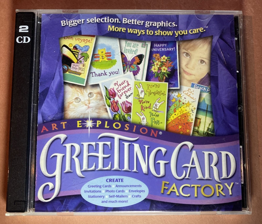 2 CD Art Explosion Greeting Card Factory 2000 PC Computer Nova Develop. Software