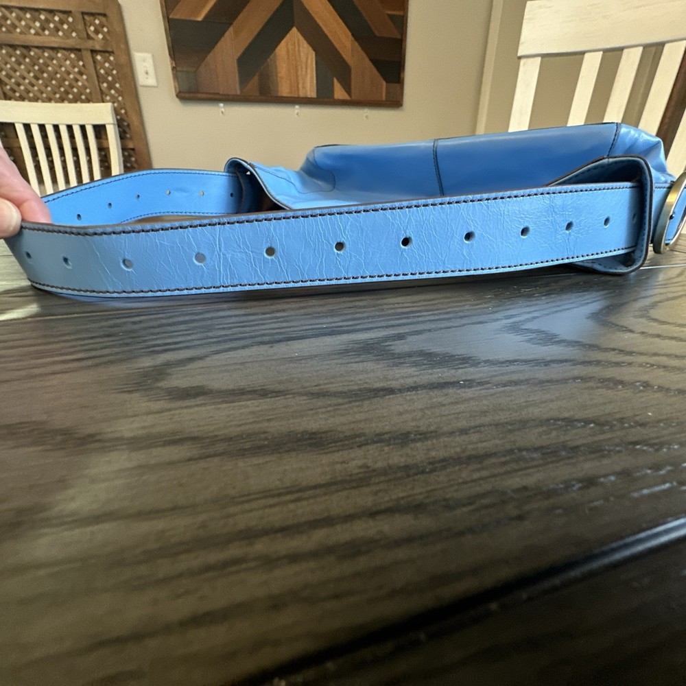 Hobo Genuine Leather Shoulder Bag With Adjustable Strap Sky Blue