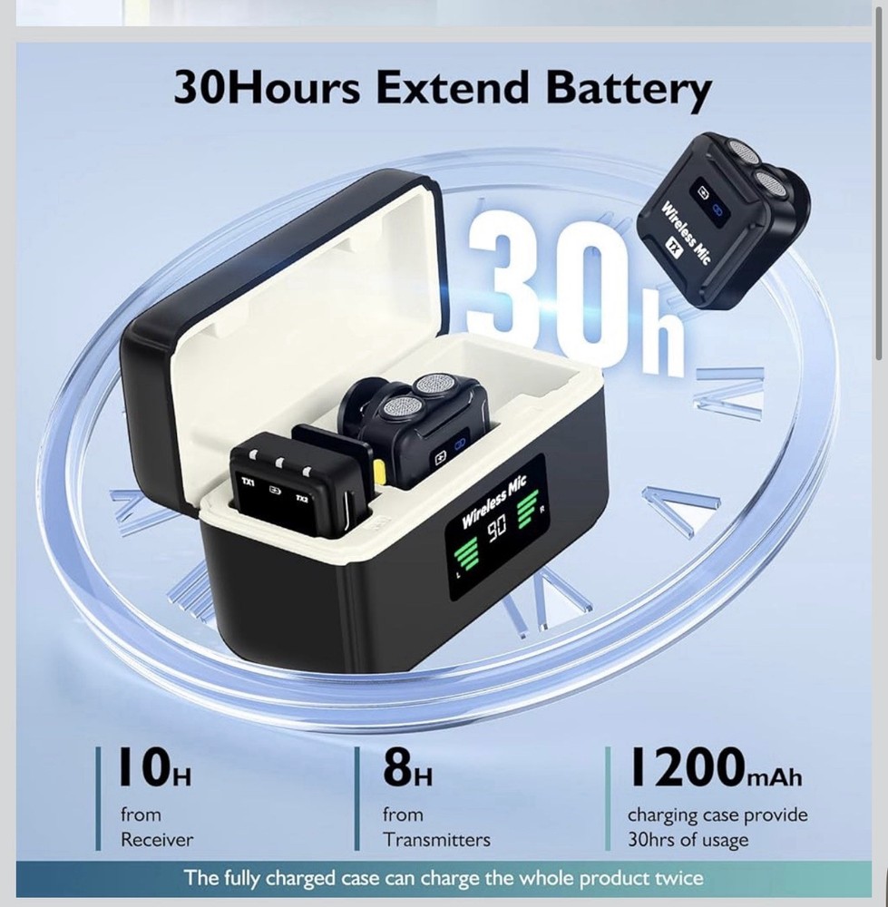 Wireless Lavalier Microphone 2TX+1RX Lapel Mic for DSLR iPhone Android