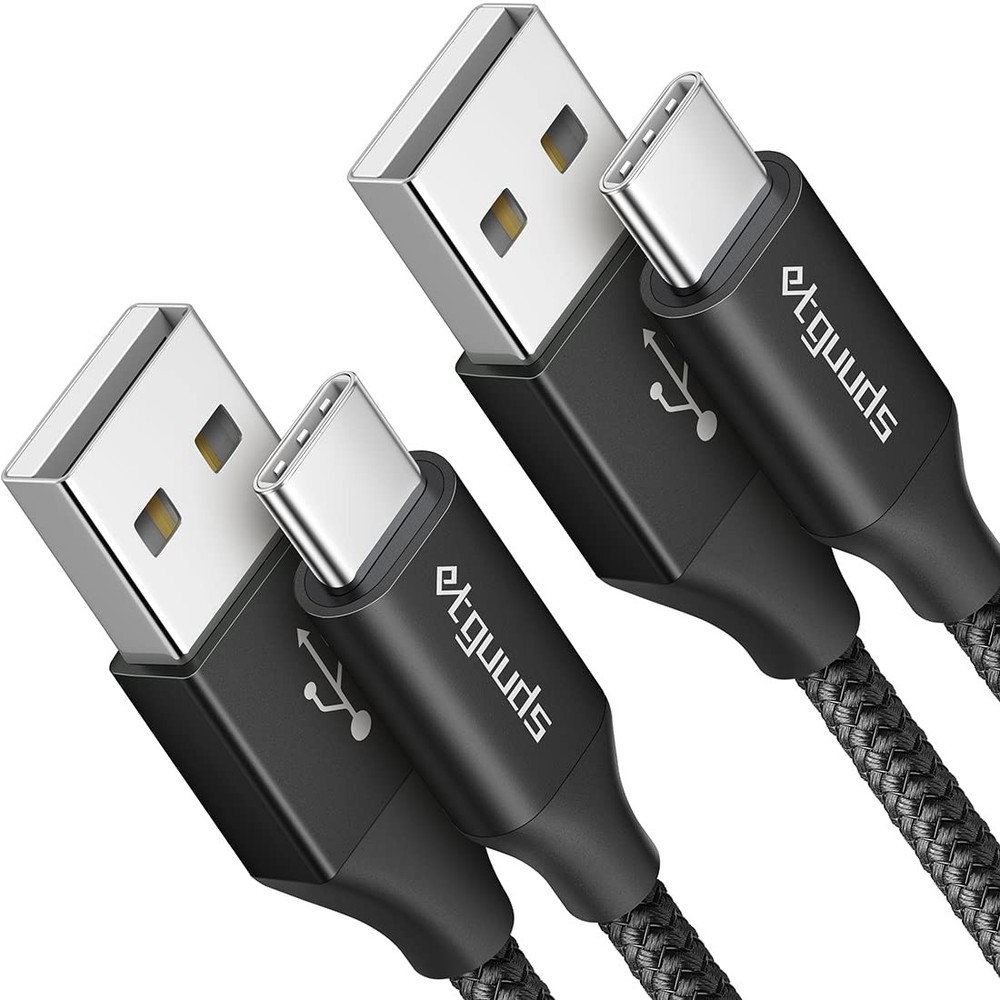 USB A to USB C Cable 6ft 2 Pack 3A Fast Charging Type C Cord Black