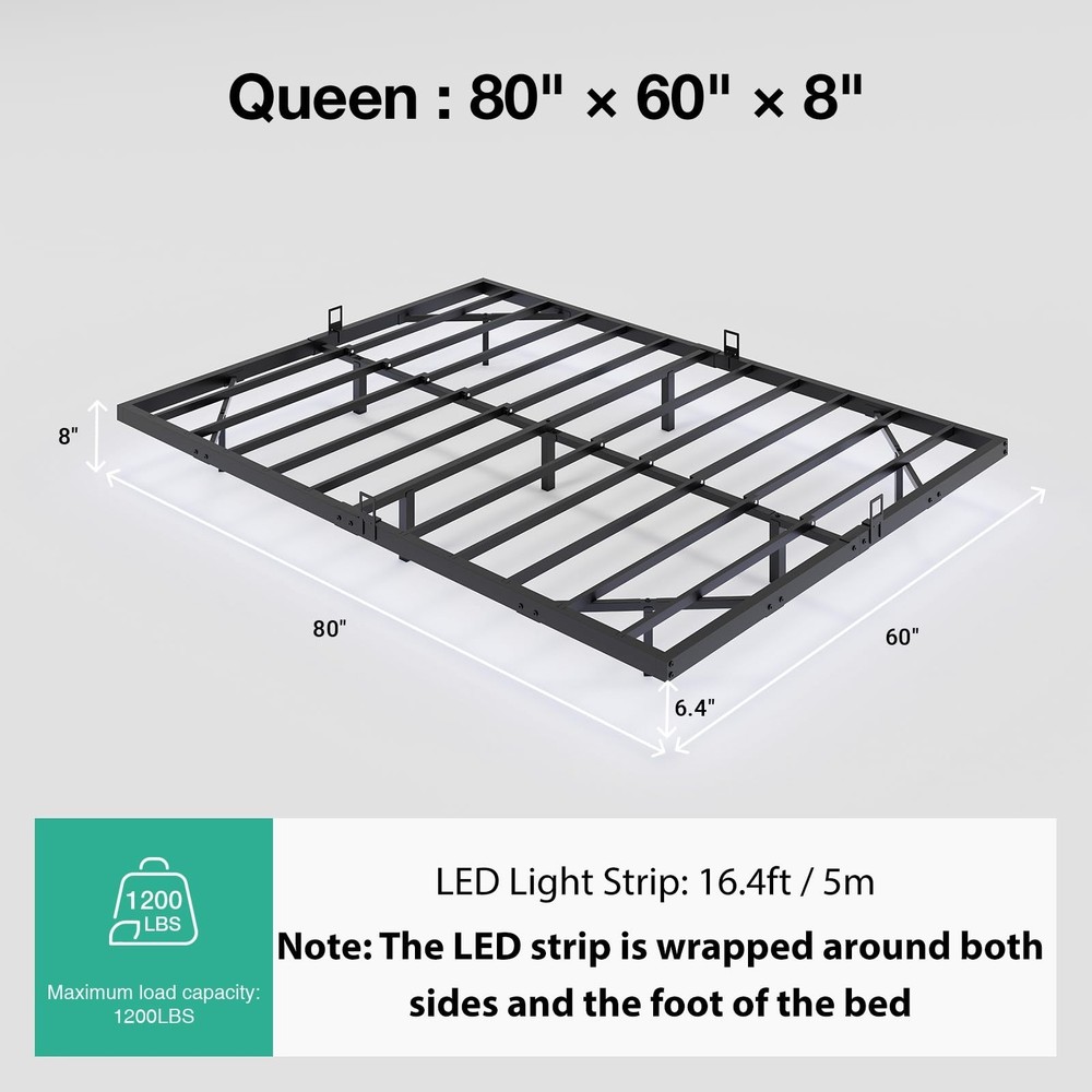 Novilla Floating Bed Frame with LED Lights, Modern Platform Queen Bed Frame w...