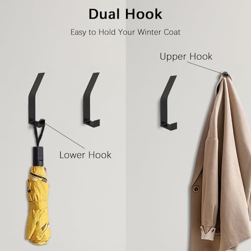 Coat Hooks Wall Mount - Heavy Duty Hat Hangers, Large Wall Hooks 6 Pack Black