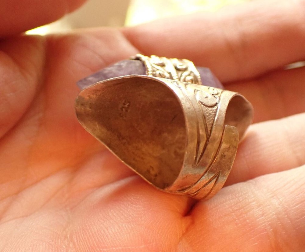 Amethyst Quartz double point Ring adjustable in Sterling