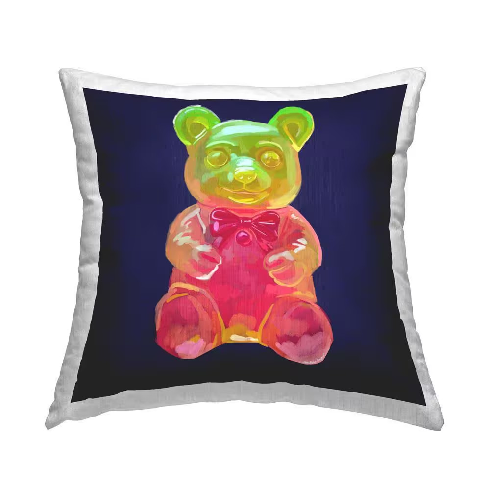 Modern Candy Bear Blue Print Polyester 18 In. X 18 In. Throw Pillow