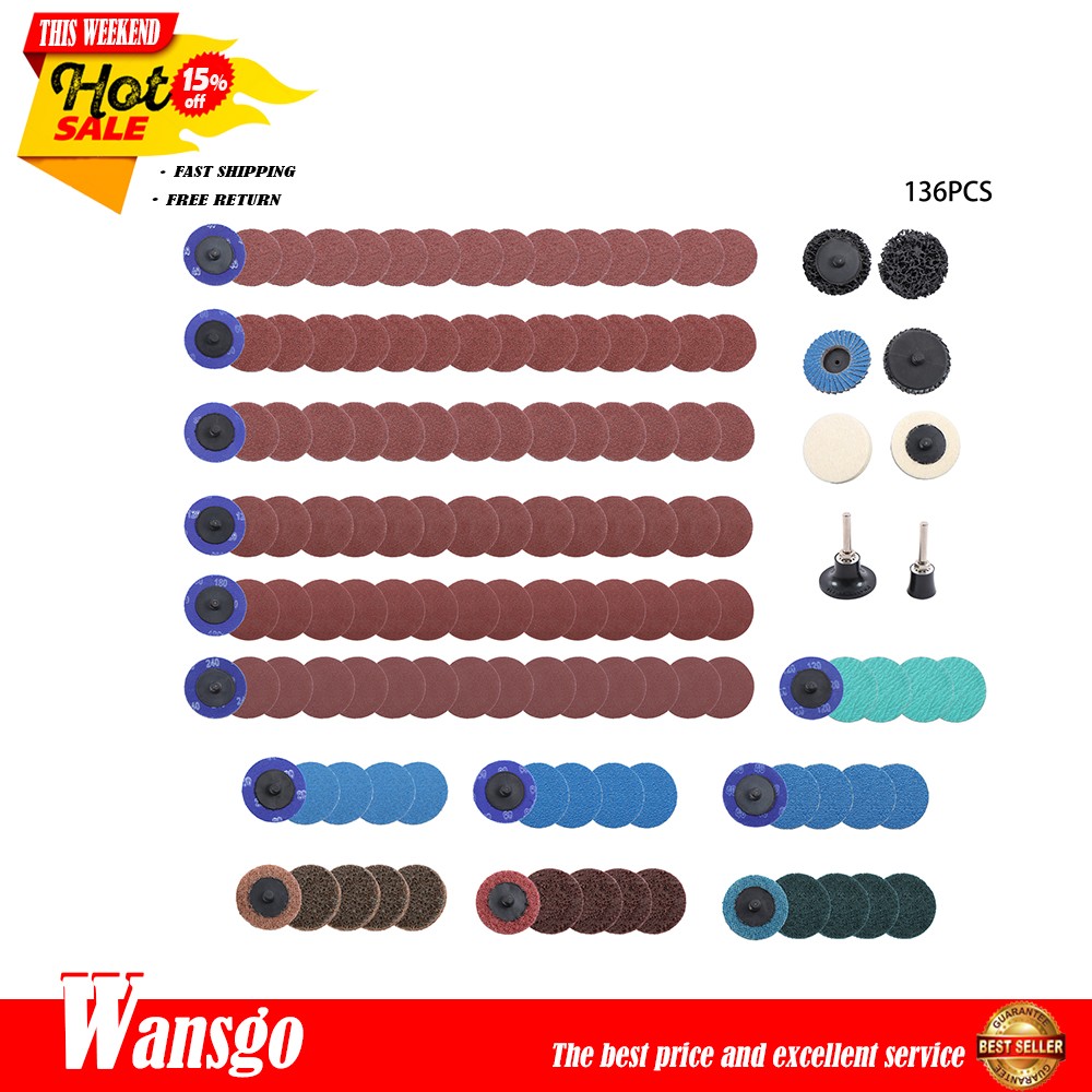 136 Pack Sanding Discs Set 2 inch Quick Change Discs with 1/4 inch Holder