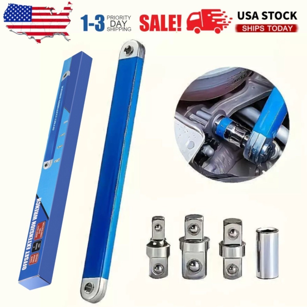 Offset Extension Wrench Set Ratchet Spanner Wrench with 4 Extender Adapter New