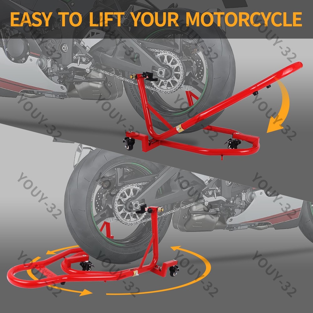360° Motorcycle Stand Lift Paddock Wheel Fork Adjustable Dismantable Universal