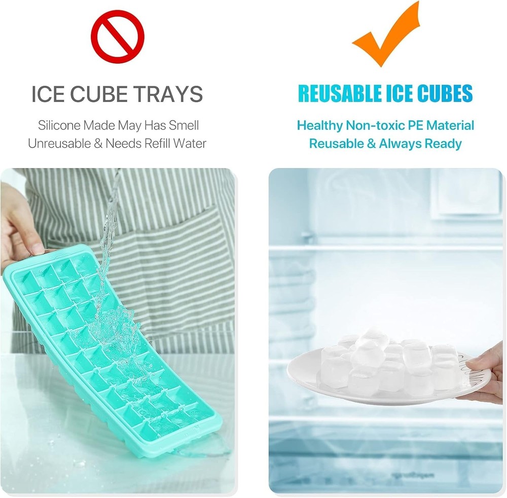 Fast-Freezing & Reusable Ice Cubes - 100 Count BPA-Free Plastic Ice for Drinks