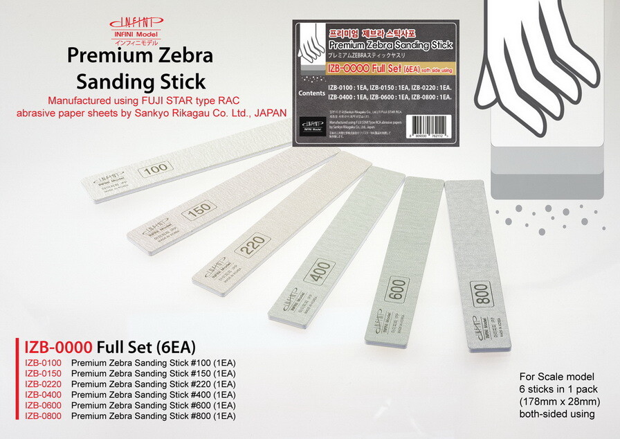 Infini Model Premium Zebra Sanding Stick (Sankyo) Full Set (6pcs)