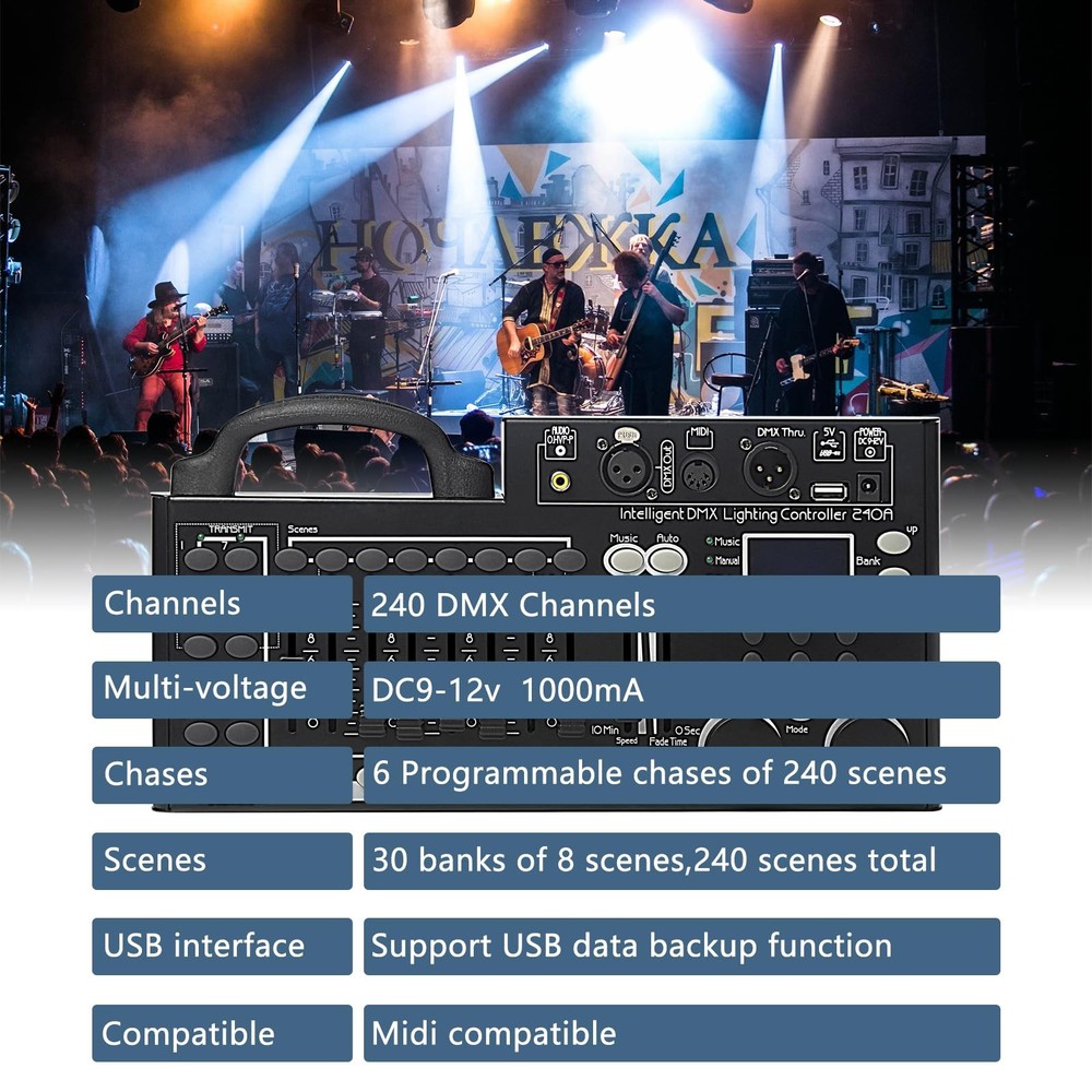 DMX Lighting Console, 240 Channels DMX 512 Controller for dj Lights, Equipped...