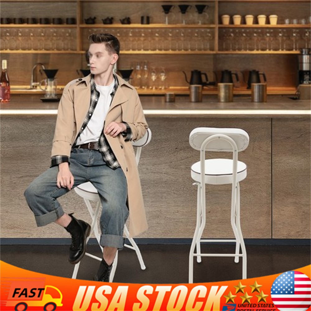 2 Pcs Folding Bar Stool with Backrest Tall Foldable Stool Chair Portable High