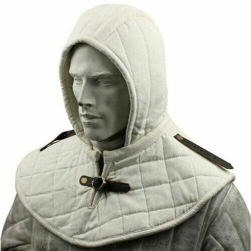 Medieval Padded Arming Cap Cotton Padded Inner Cap White Color Leather Strap
