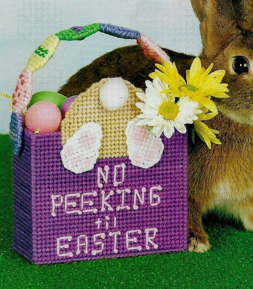 NOSY BUNNY TOTE EASTER BASKET PLASTIC CANVAS PATTERN INSTRUCTIONS