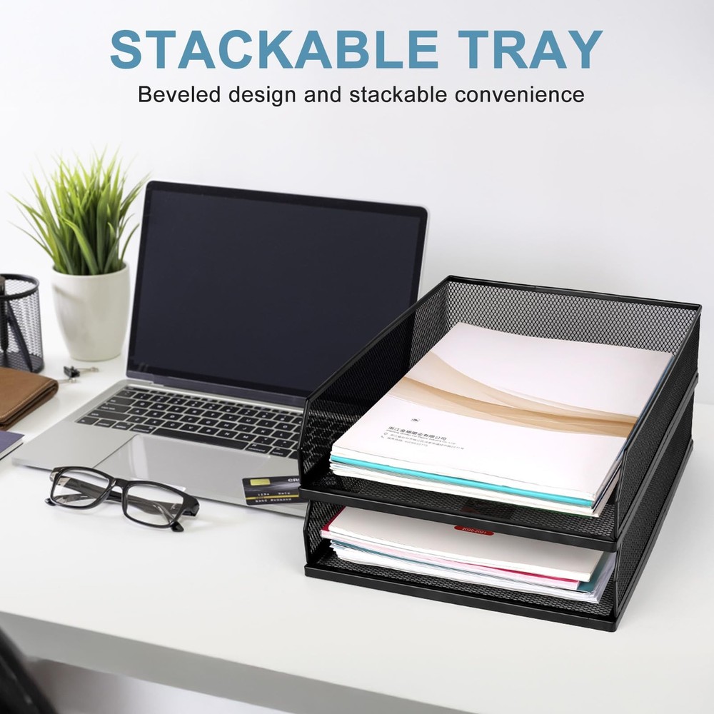 Stackable Paper Tray Desk Organizer, 2 Pack Letter File Tray, Wire Mesh Deskt...