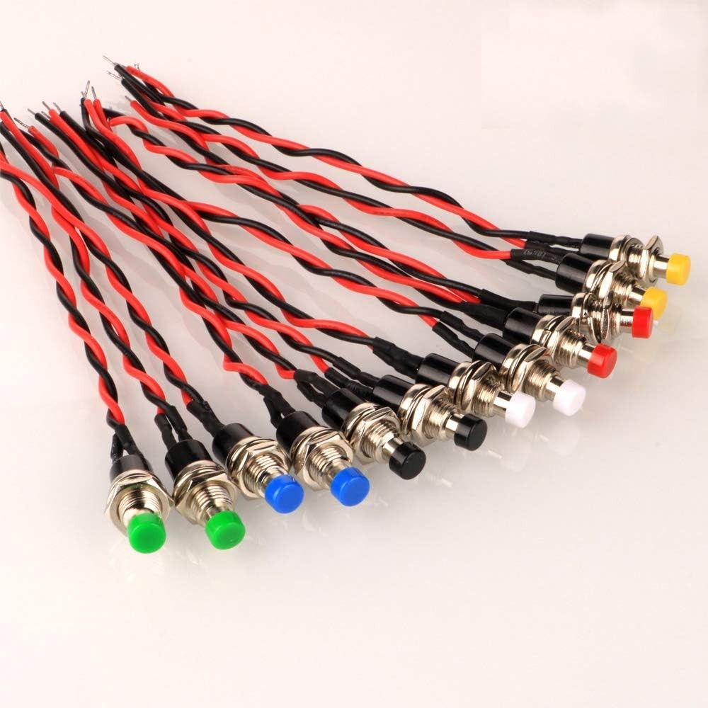 Mini Push Button Switch 7mm 10pcs Prewired White