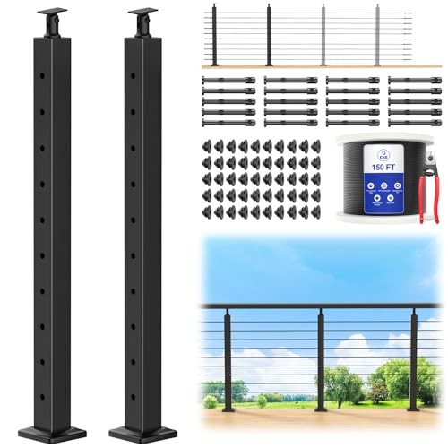 5-10ft Complete Set Cable Railing Post Kit, 2Pack 36" 5-10FT Level Post Kit