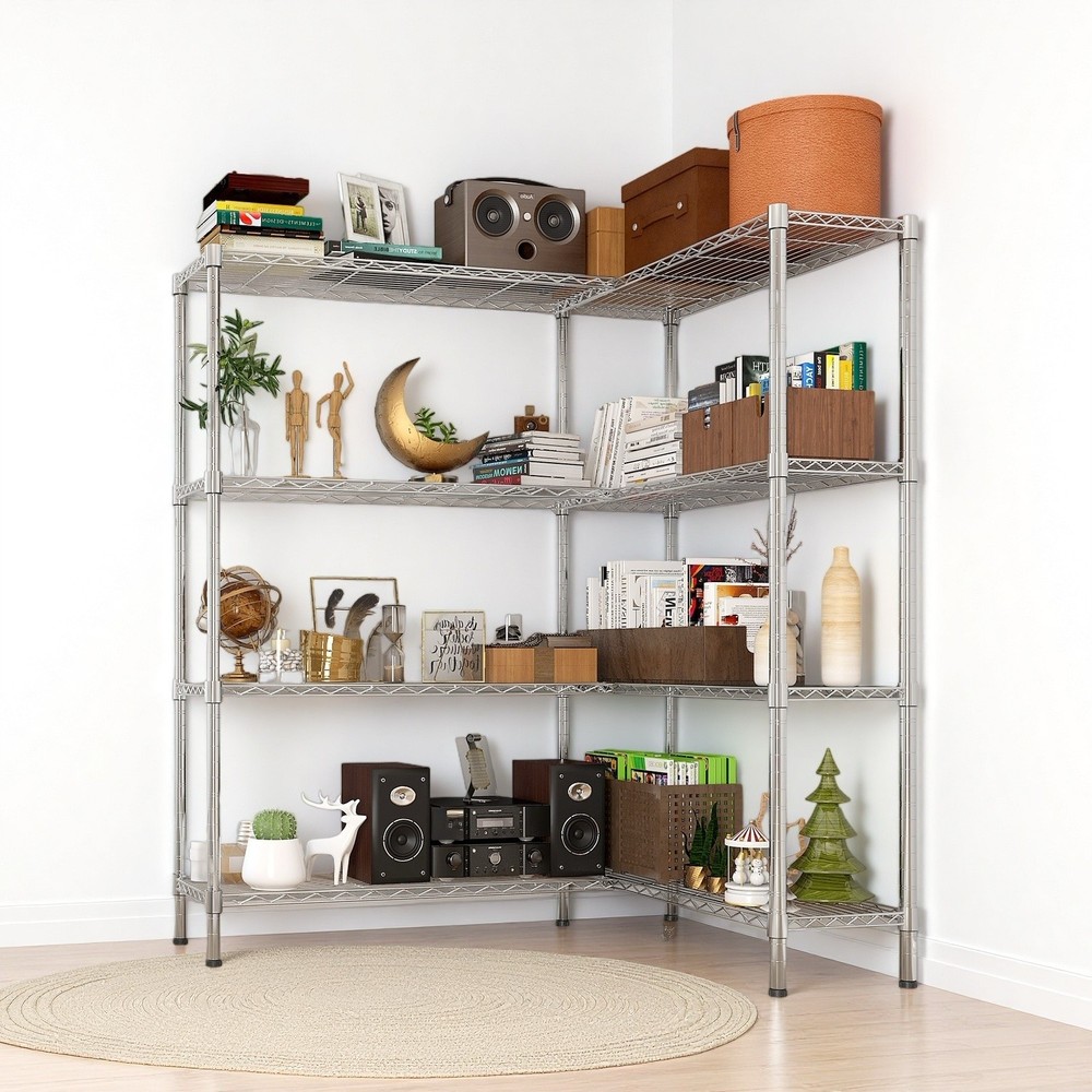 4-Tier Wire Shelving Unit 2-Column - Heavy Duty, Adjustable, Modular & Silver