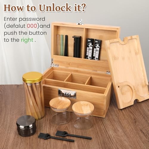 Large Bamboo Storage Box with Removable Tray Kit - Bamboo Color SecureLock