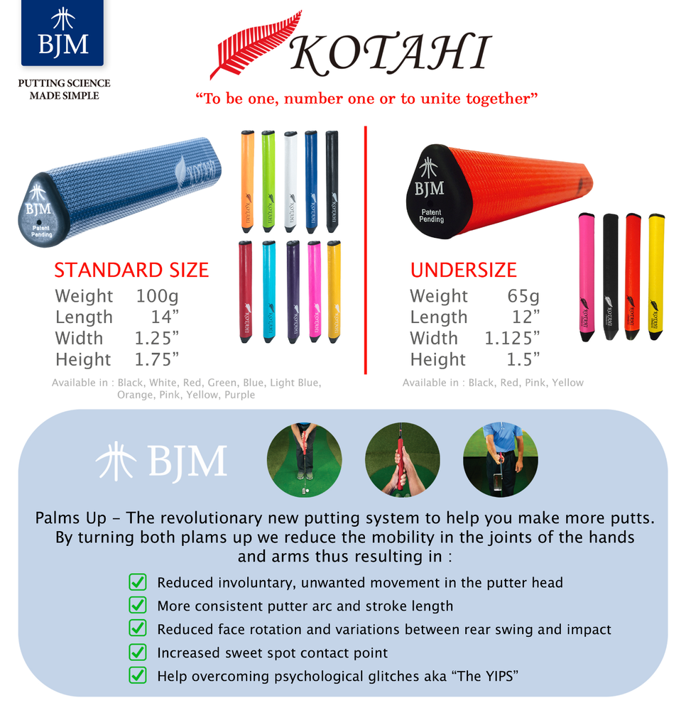 BJM Kotahi Putter Grip palms up split hand putting system