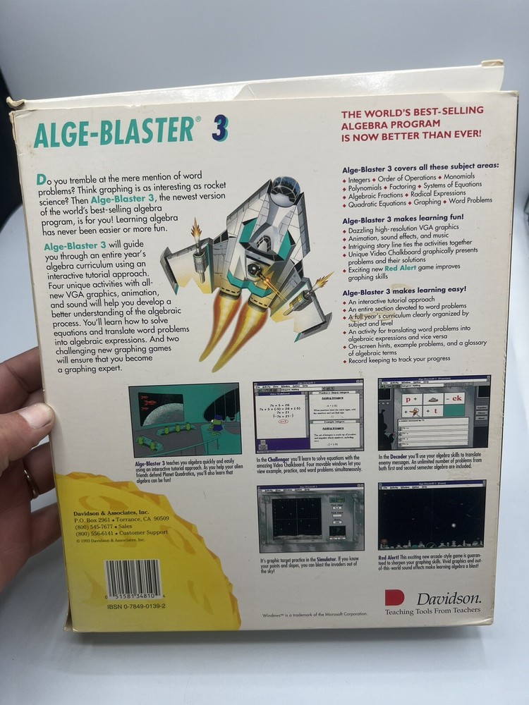 Alge-Blaster 3 Software Windows 3.5” Disk Algebra Davidson Math Curriculum 1993