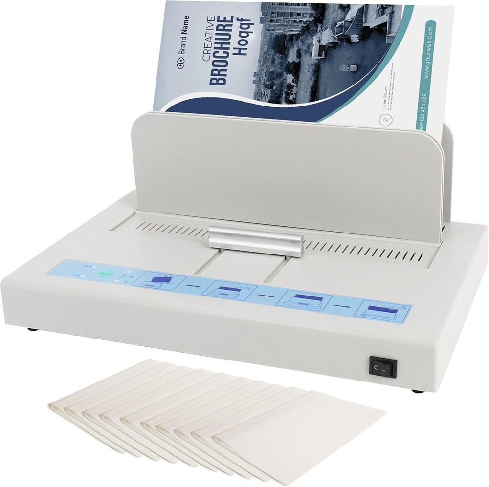 Hot melt binding machine, 500-sheet capacity, bookbinding material (white).