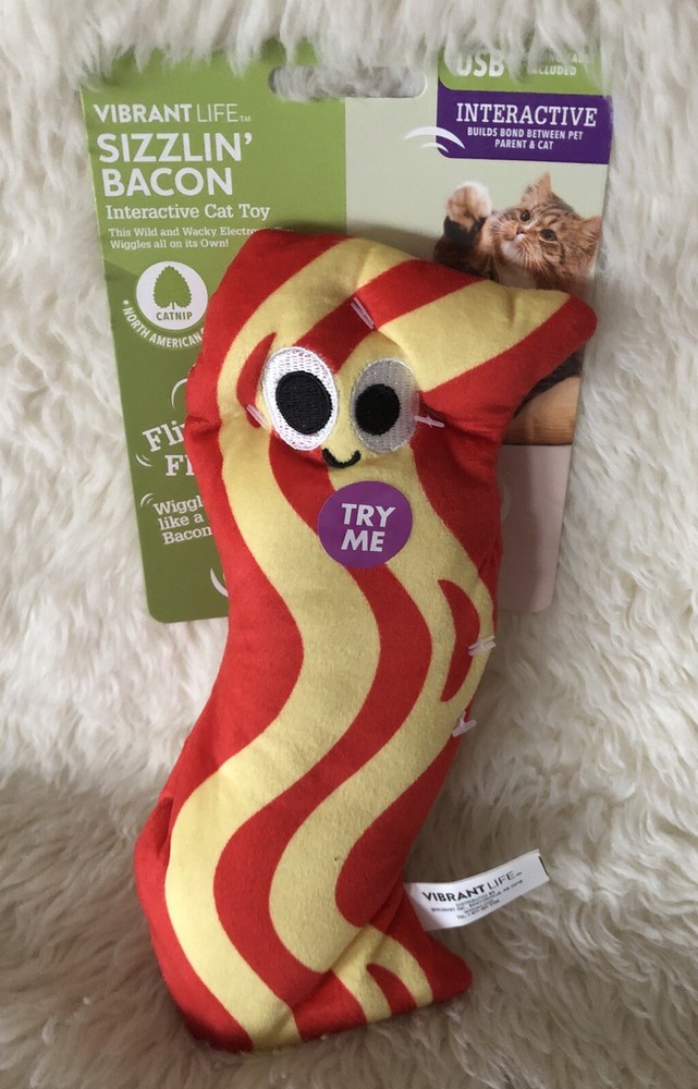 2 Pack 1) Sizzlin' Bacon 1) Eggplant Flopping Interactive Cat Toy Usb Charging