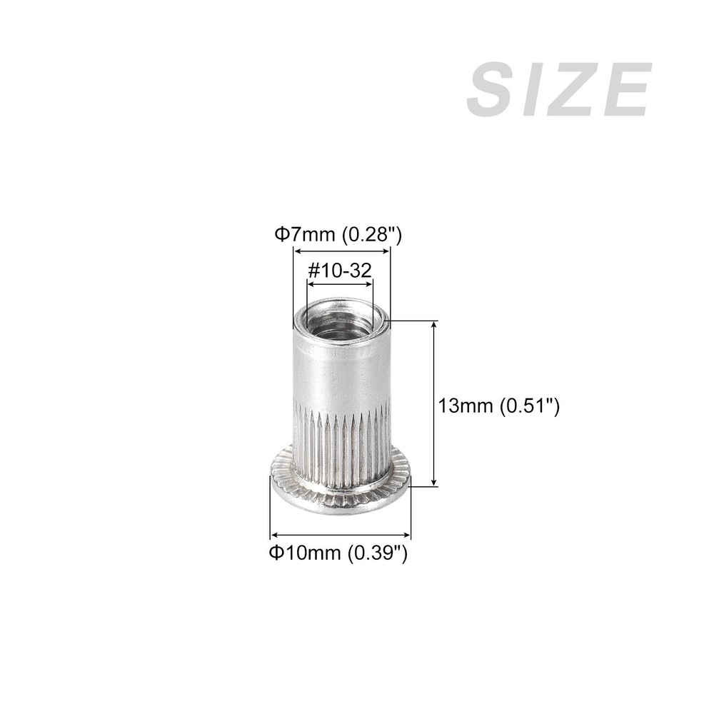 100Pcs Rivet Nuts (#10-32) Aluminum Alloy Knurled Threaded Insert Nuts Silver