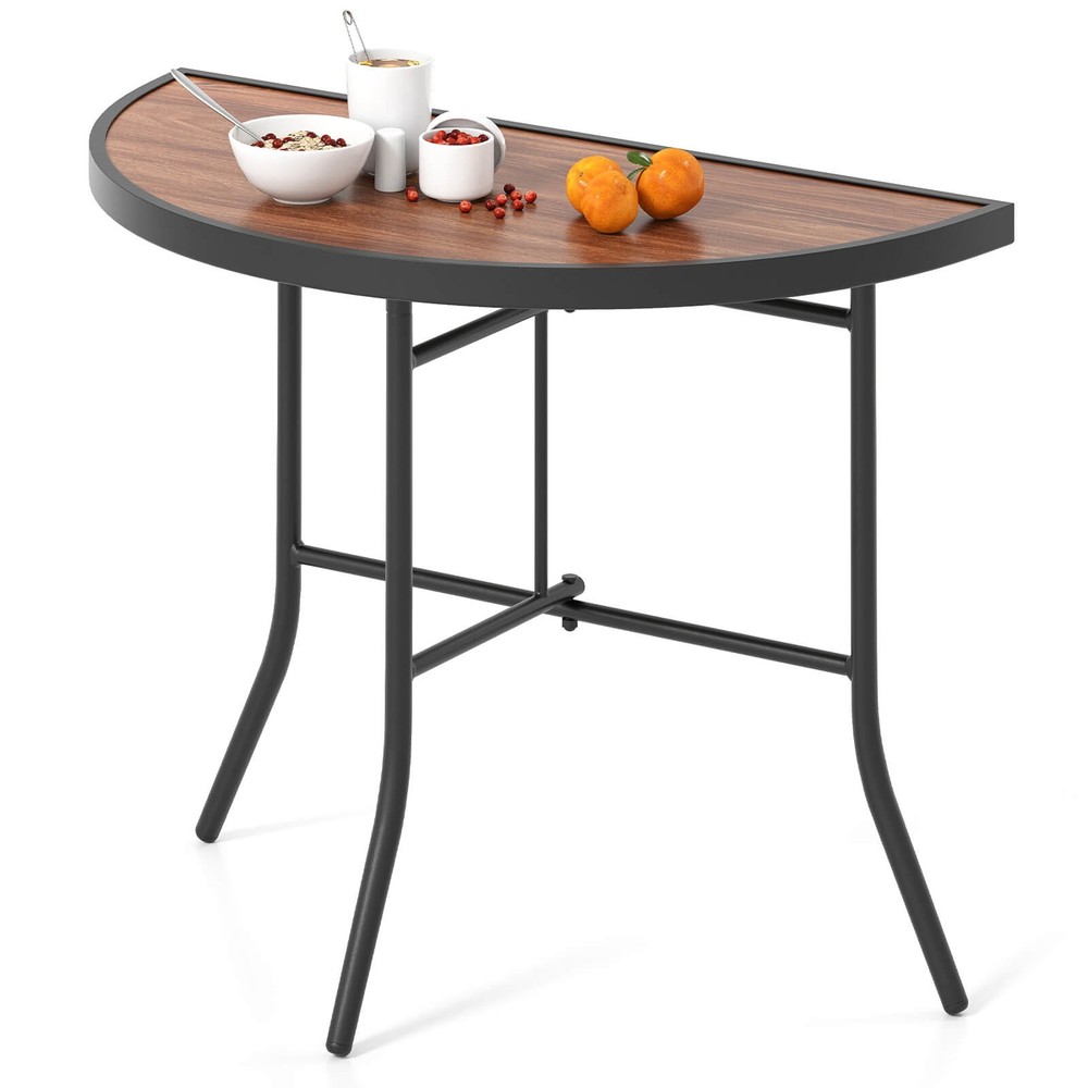 Half-Round Folding Event Table Foldable Banquet Table w/ Metal Frame Brown
