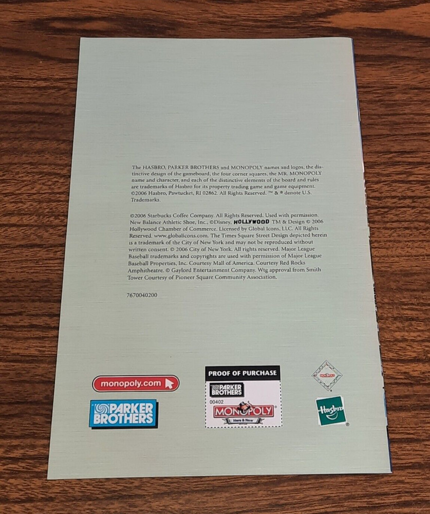 Here & Now Monopoly Board Game Replacement Piece Instructions