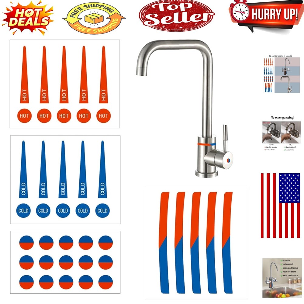 Waterproof Hot & Cold Faucet Stickers – Clear Indicator Labels for Kitchens &...