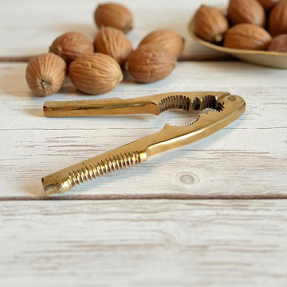 Vintage Solid Brass Nutcracker 16cm Gold Kitchen Tool Collectible Gift