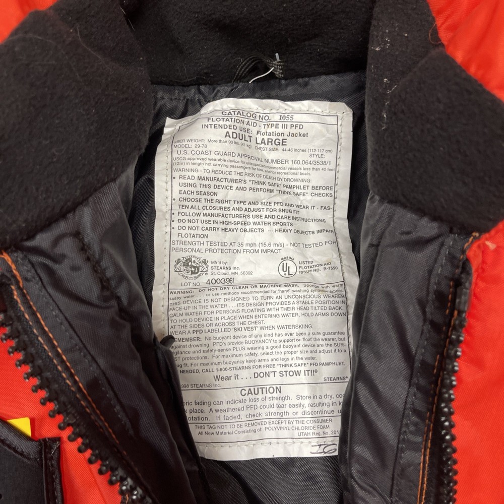 Stearns personal flotation device size LARGE