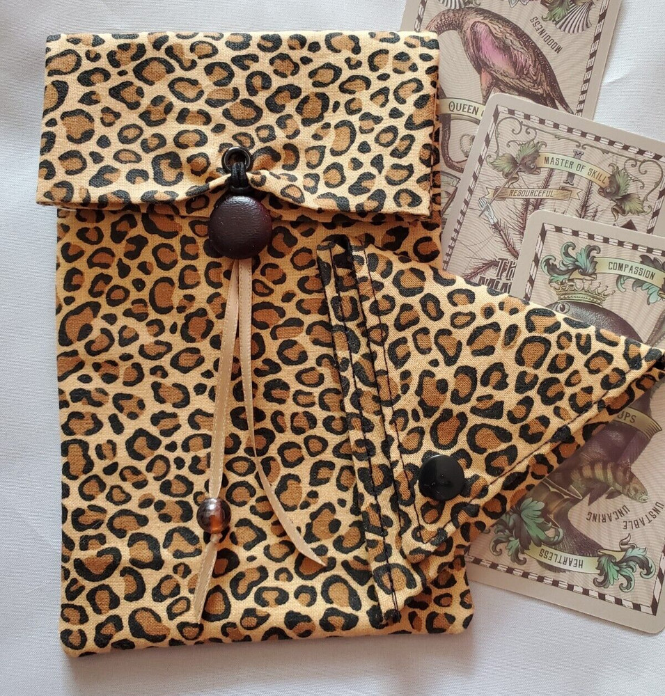 Tarot Card Bag Handmade Leopard Print with Bead PLUS Crystal Pouch