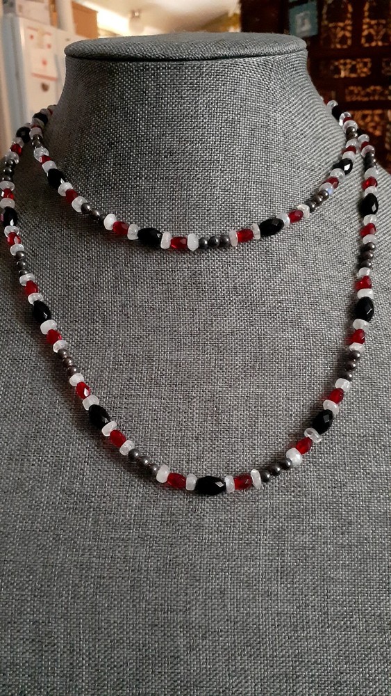 Red & Black Multi Bead Gemstone. 36" Can Double Up