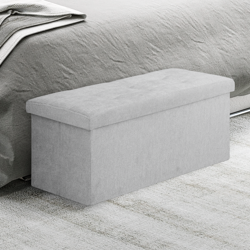 30" Gray Modern Storage Ottoman Benches Fabric Upholstered Rectangular Footstool