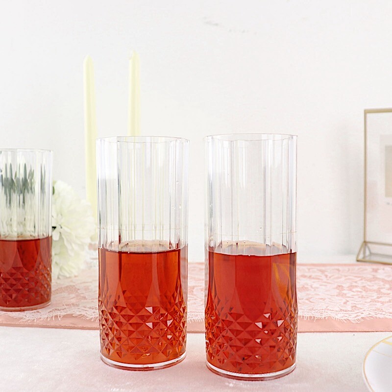 6 Clear 14 oz Crystal Plastic Drinking Glasses Party Events Disposable Tableware